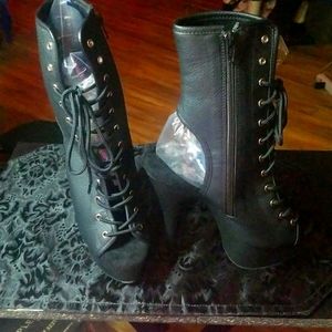 Pleaser "Delight" peeptoe lace up platform stilettos matte black size 7